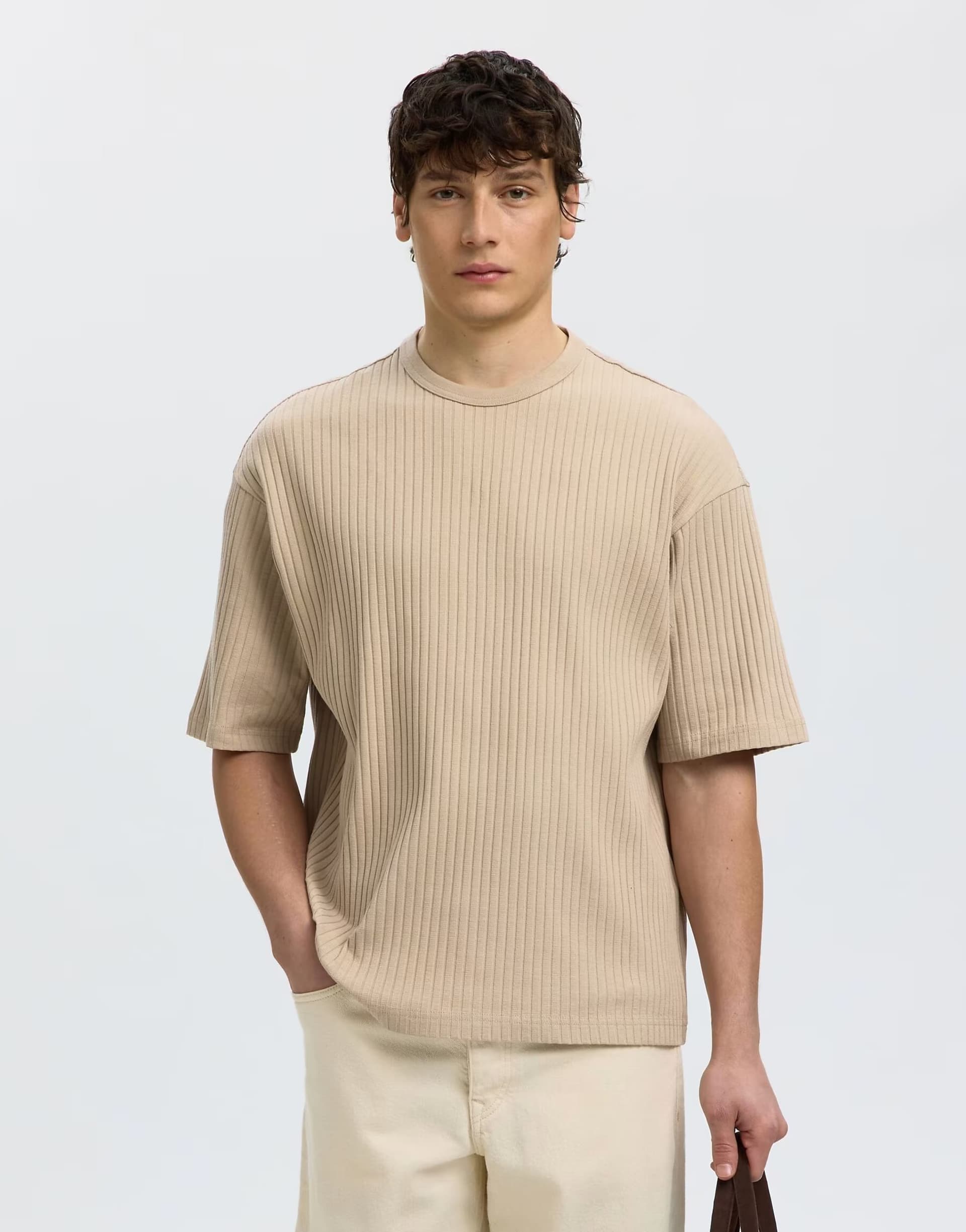 ASOS ASOS Beige Ribbed Knit T-shirt