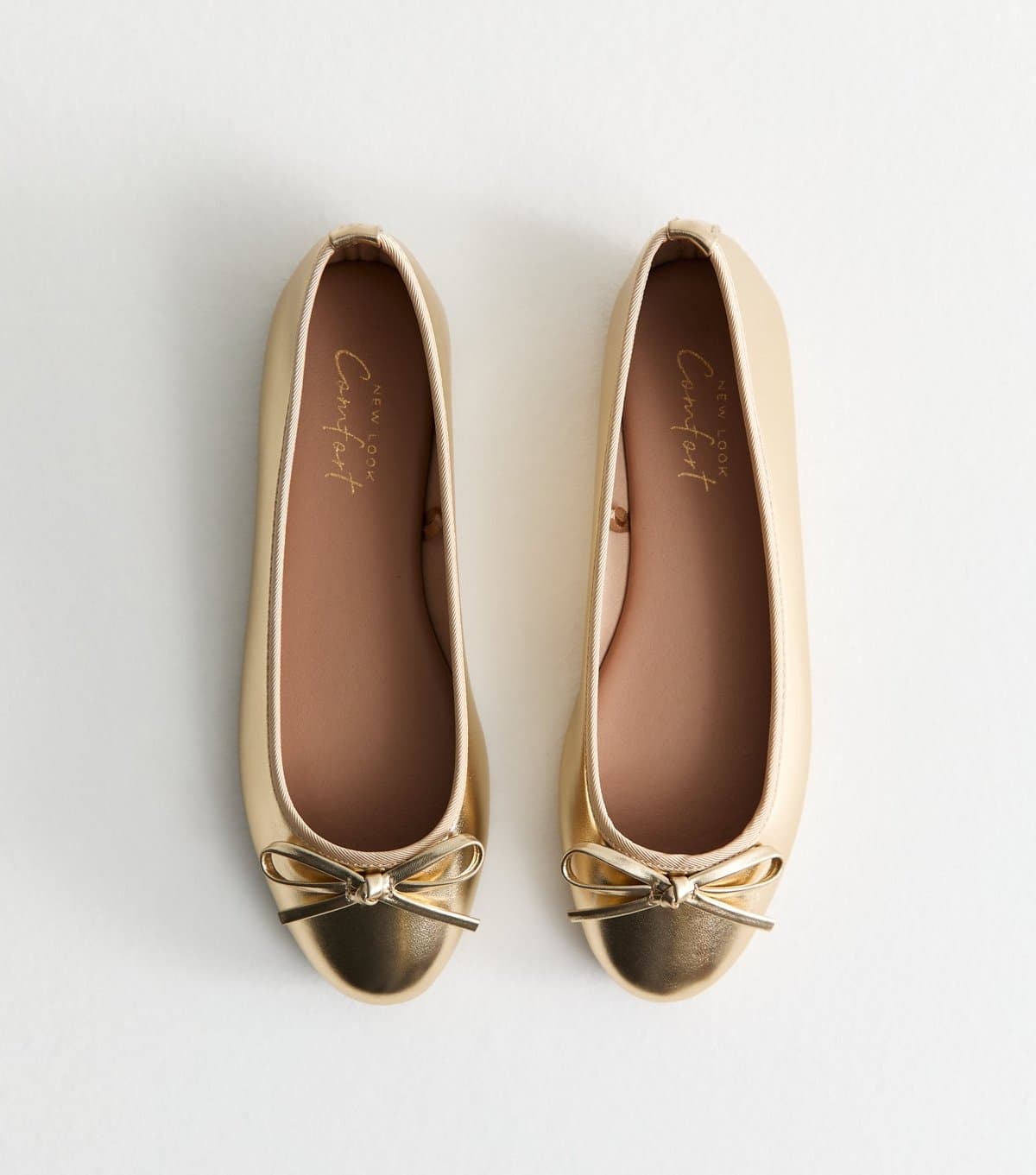 New Look New Look Gold Metallic Faux Leather Ballet Pumps
