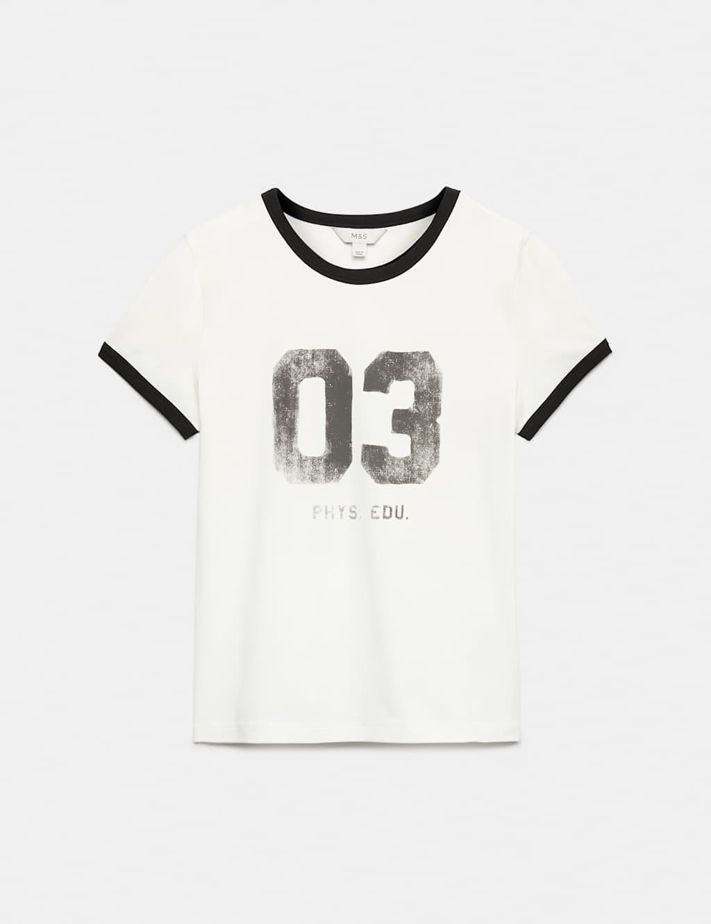 Marks & Spencer M&S Cotton Rich Graphic T-Shirt Ivory Mix