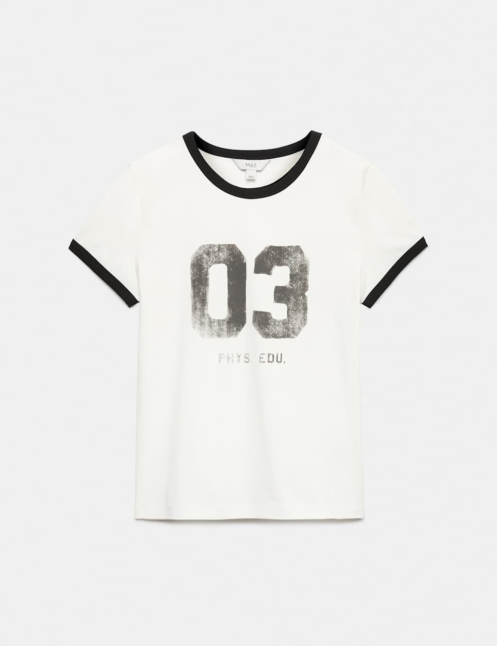 M&S Cotton Rich Graphic T-Shirt Ivory Mix