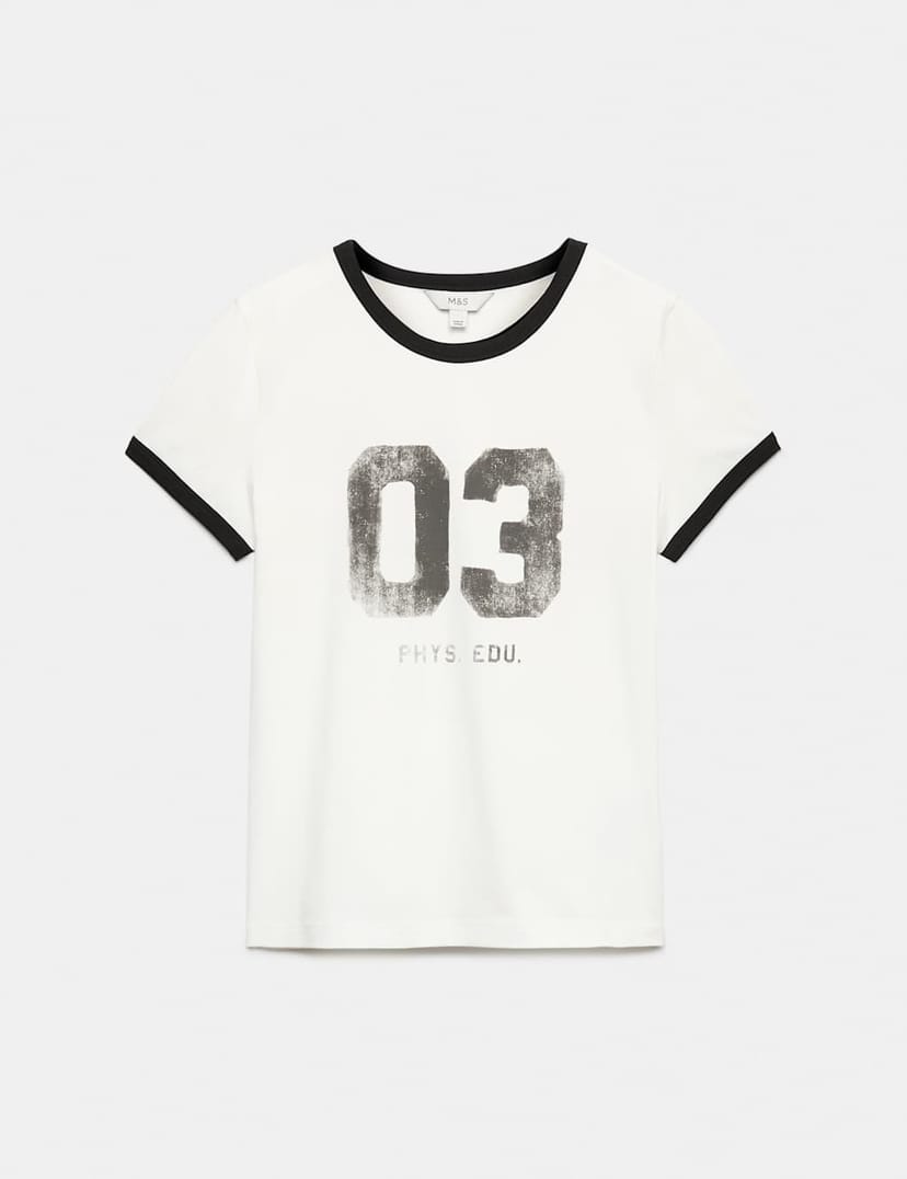 Marks & Spencer M&S Cotton Rich Graphic T-Shirt Ivory Mix - 1