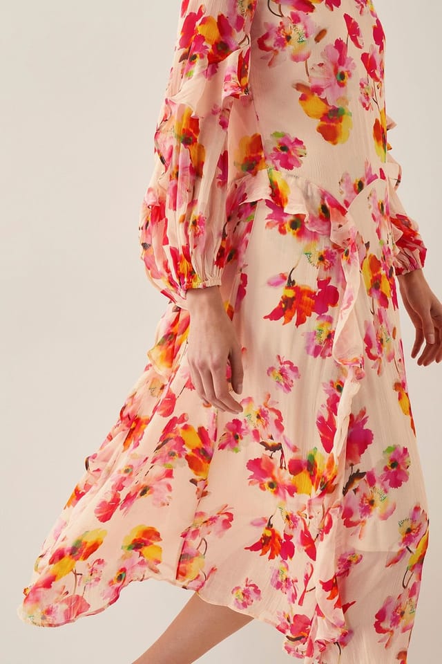 Monsoon Monsoon Women's Vanna Frill Floral Print Midi Dress Ivory - 2