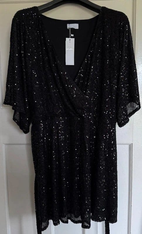 Yours Yours London Black Sequin Tie Waist Tunic Dress BNWT, Size 30/32 - 1