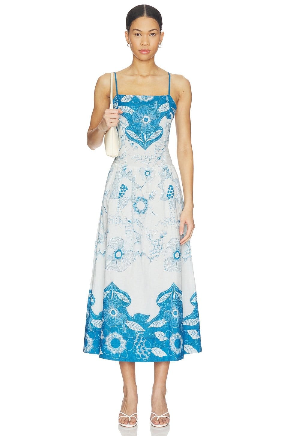 Revolve Blue & White Floral Sleeveless Midi Dress