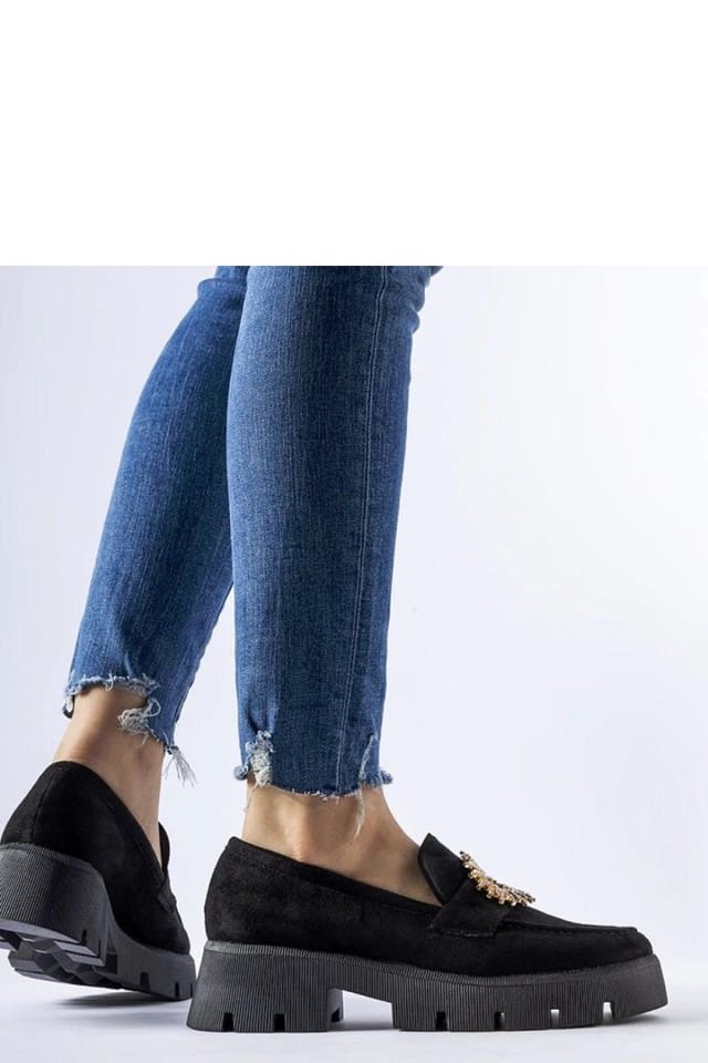 Love Lace Love Lace Women's Stanislas Zircon Buckle Slip On Moccasin Shoes Low Heel in Black - 2