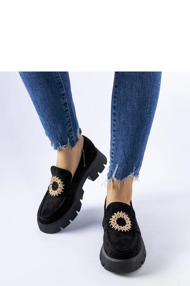 Love Lace Love Lace Women's Stanislas Zircon Buckle Slip On Moccasin Shoes Low Heel in Black - 3