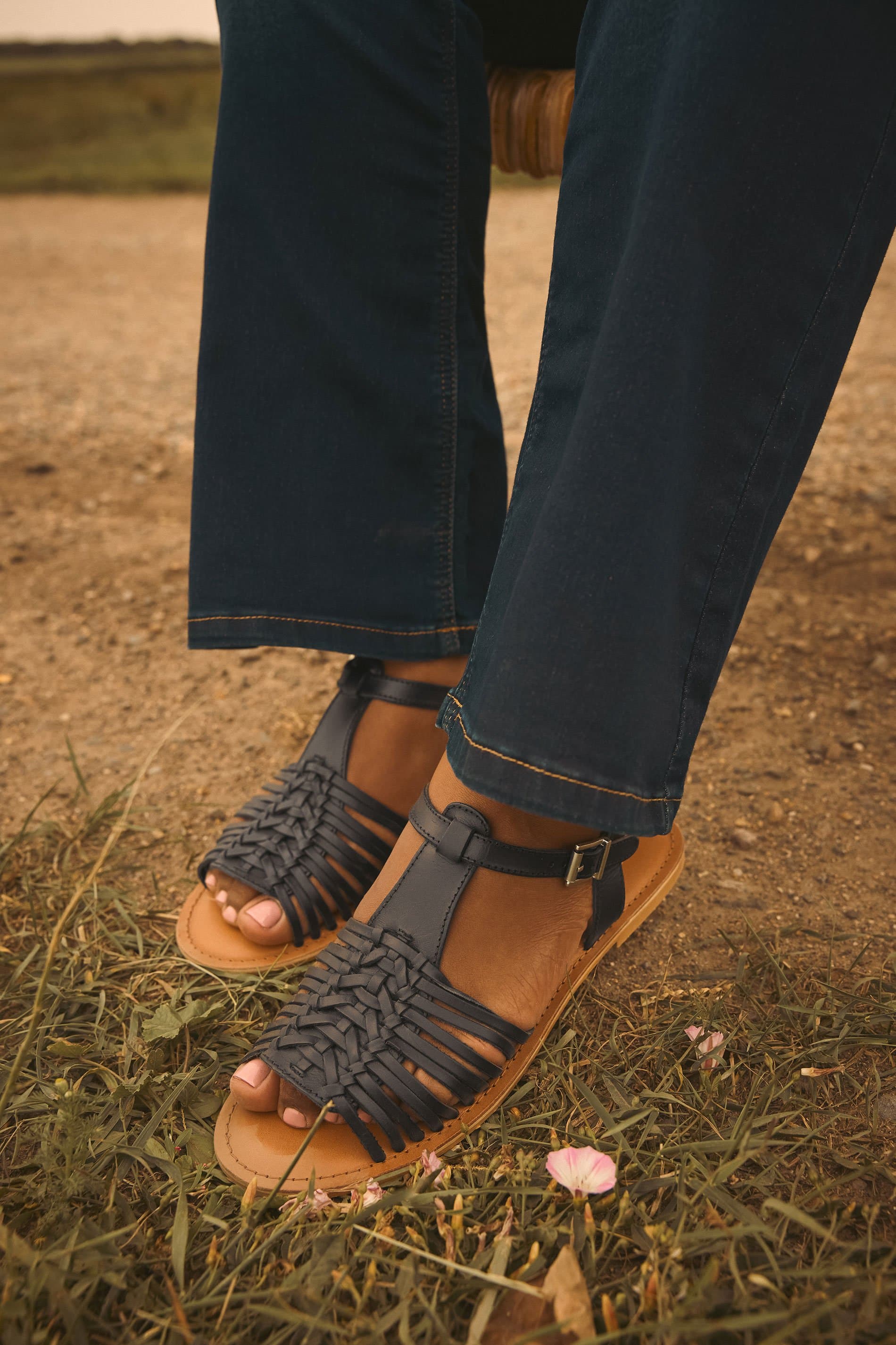Yours Black Leather Woven Fisherman Sandals In Extra Wide Eee Fit