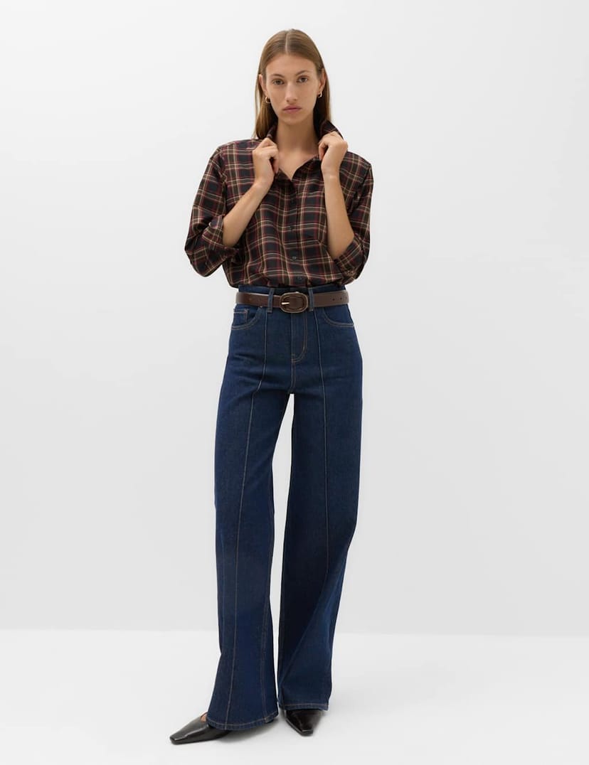 Marks & Spencer M&S High Waisted Pintuck Wide Leg Jeans Indigo Mix - 1
