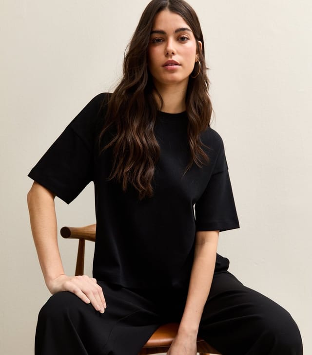 New Look Women's Premium Black Heavyweight Cotton Side Split T-Shirt New Look - 2