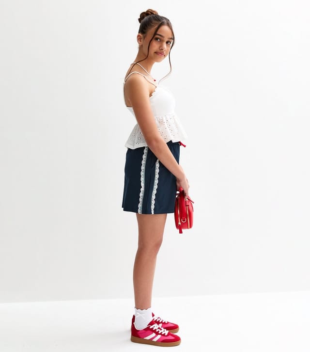 New Look Girls' Navy Lace Side Stripe Mini Skirt New Look - 3