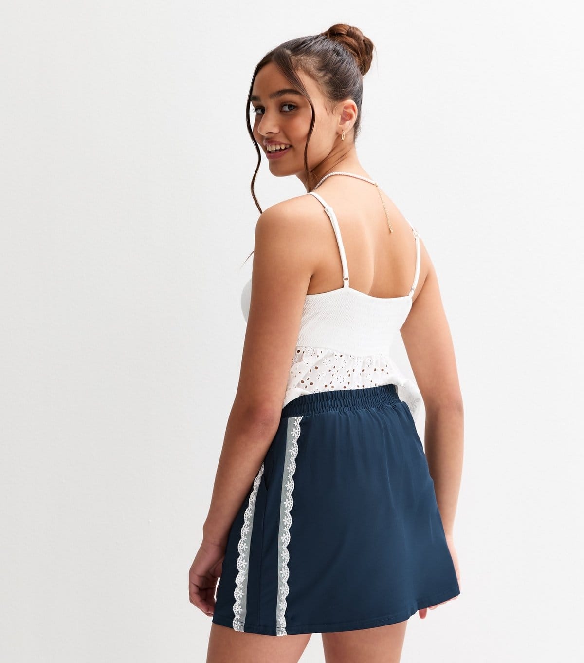 New Look Girls' Navy Lace Side Stripe Mini Skirt New Look - 4