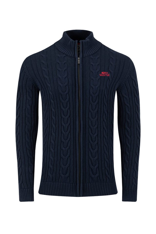 Weird Fish Weird Fish Men's Bexley Full Zip Cable Knit Jumper in Navy - 2