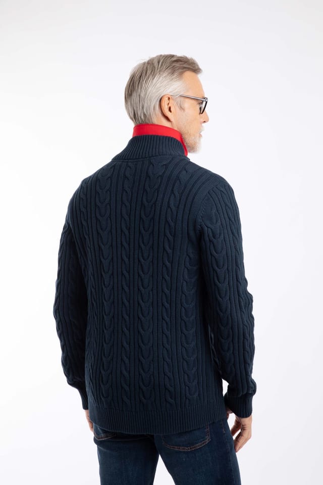 Weird Fish Weird Fish Men's Bexley Full Zip Cable Knit Jumper in Navy - 3