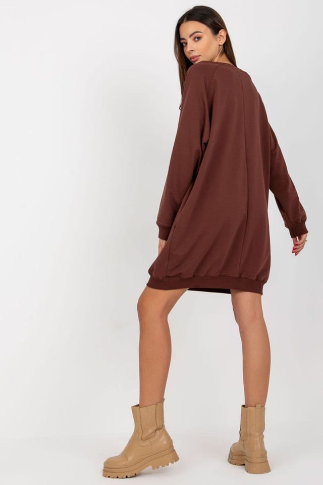 Love Lace Love Lace Women's Long V Neck Casual Sweatshirt with Jet Stones in Brown - 3