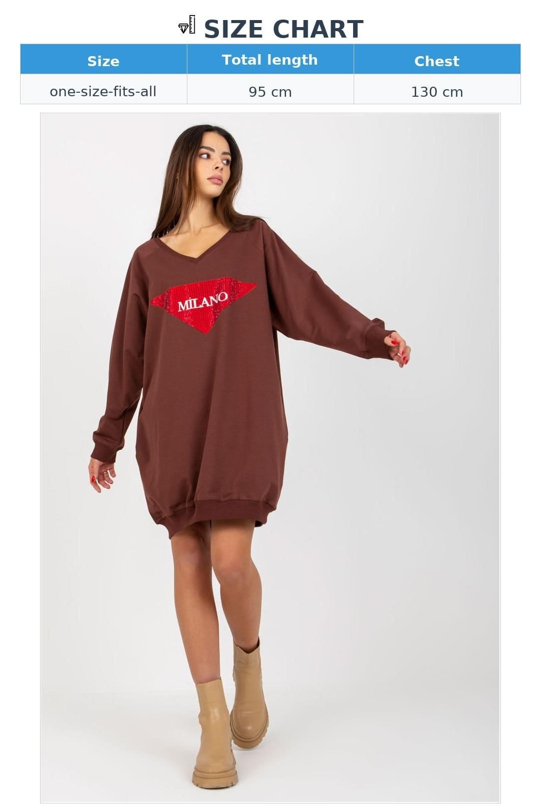 Love Lace Love Lace Women's Long V Neck Casual Sweatshirt with Jet Stones in Brown - 4
