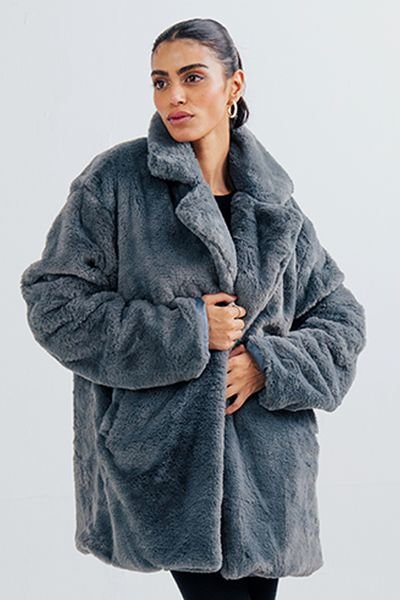 Urban Studio Urban Studio Women's Faux Fur Relaxed Fit Over coat - Luxurious & Cozy Winter Outerwear in Grey - 1