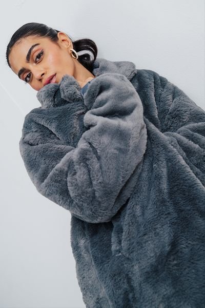 Urban Studio Urban Studio Women's Faux Fur Relaxed Fit Over coat - Luxurious & Cozy Winter Outerwear in Grey - 3