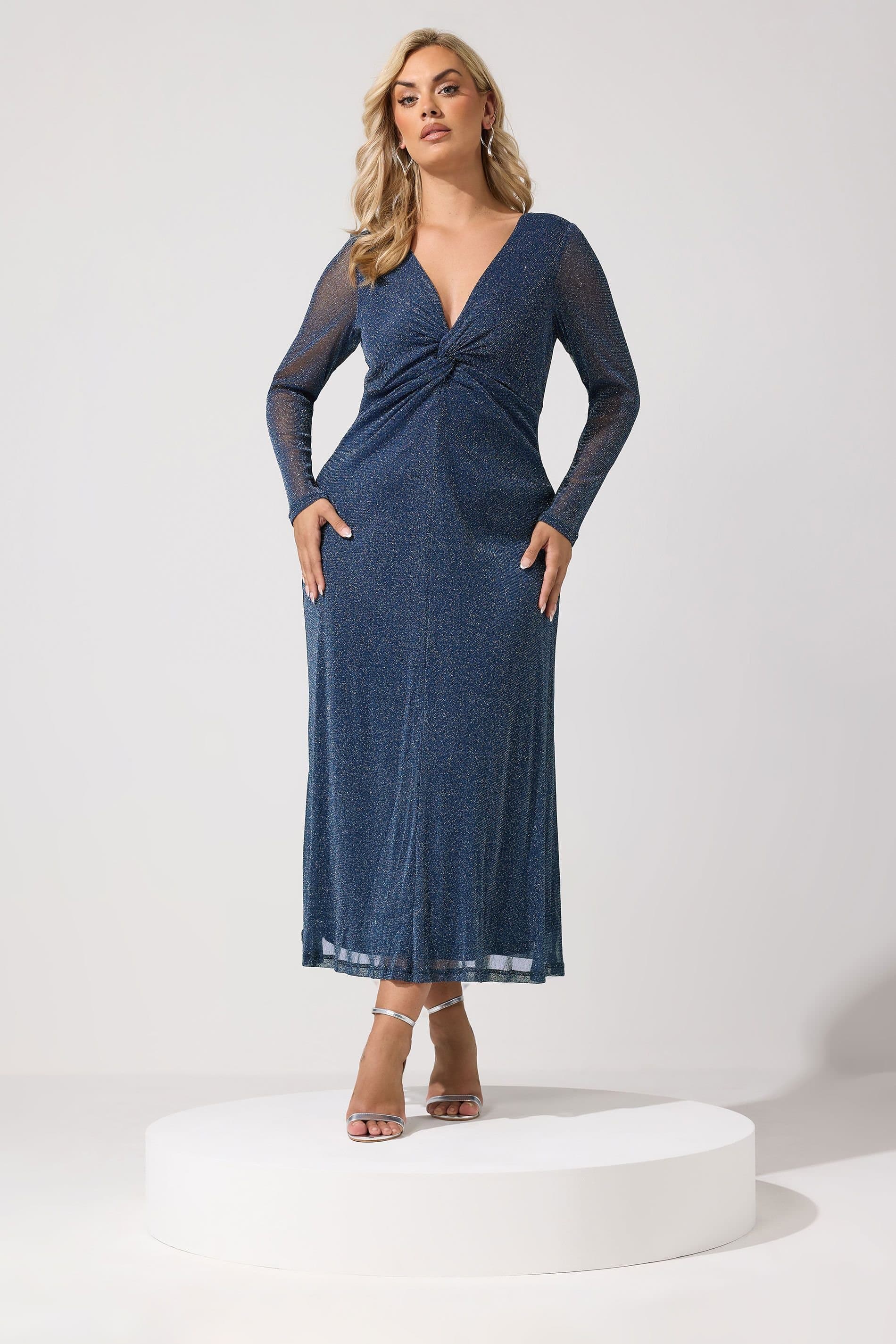Yours Yours Women's Metallic Knot Maxi Dress in Mid Navy