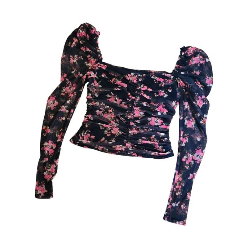 New Look New Look floral mesh ruched top size 14🌸🖤