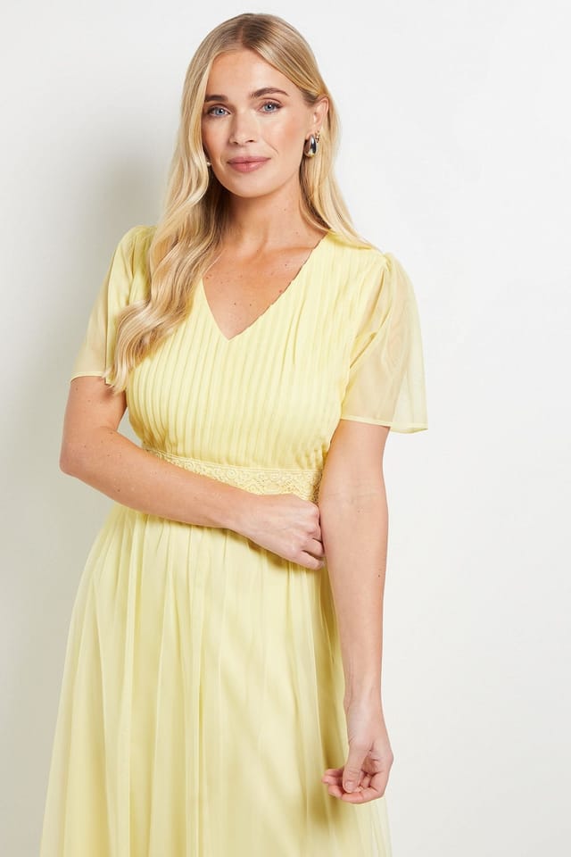 Wallis Wallis Women's Petite Mesh Lace Trim Maxi Dress in Butter - 2