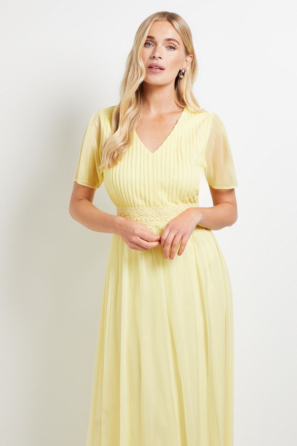 Wallis Wallis Women's Petite Mesh Lace Trim Maxi Dress in Butter - 4