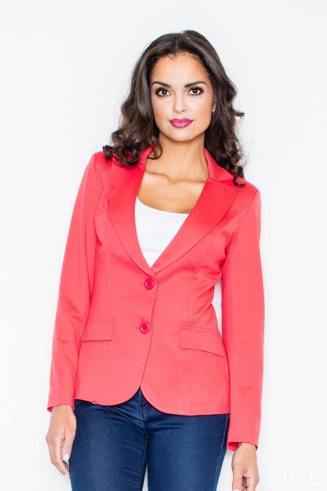 Love Lace Love Lace Women's Classic Two Button Lined Jacket with Turn Up Cuffs in Red