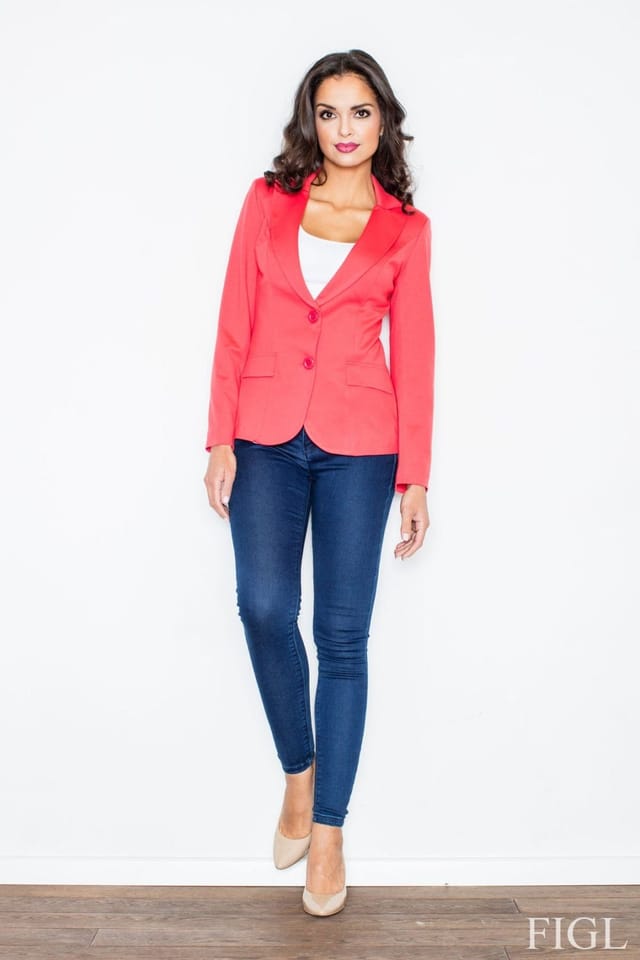 Love Lace Love Lace Women's Classic Two Button Lined Jacket with Turn Up Cuffs in Red - 2