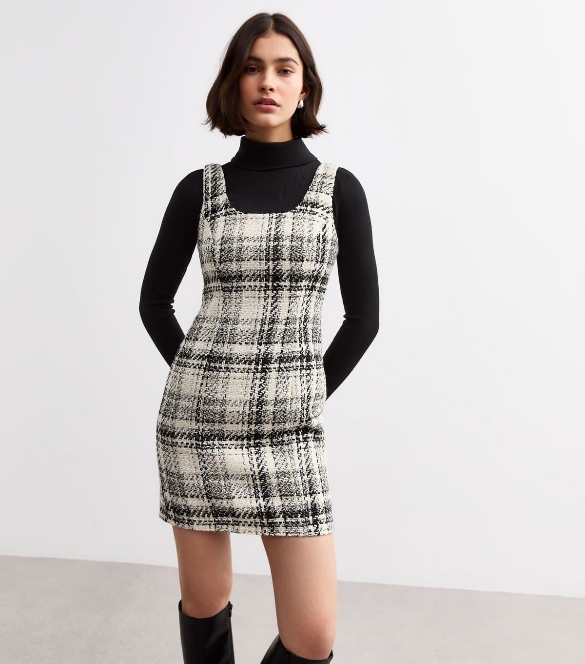 New Look Women's Off White Bouclé Pinafore Dress New Look