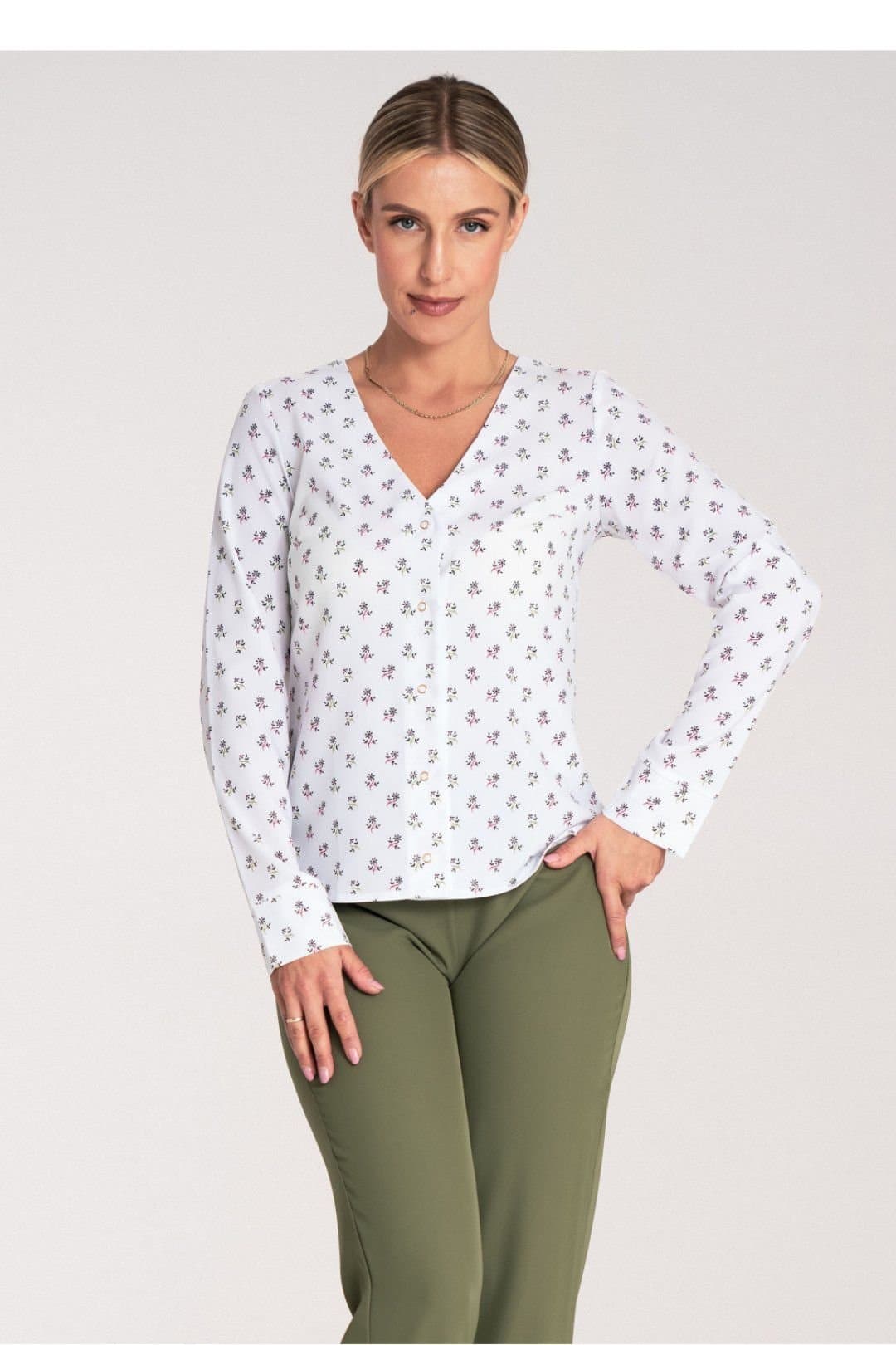 Love Lace Love Lace Women's Long Sleeve Heart Neck Fitted Shirt Studs