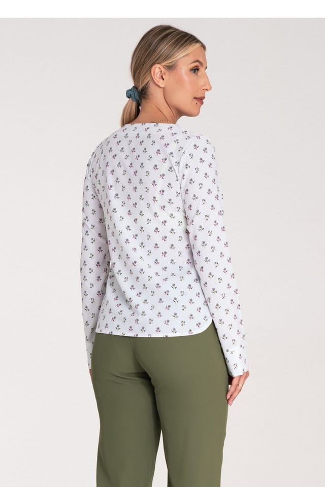 Love Lace Love Lace Women's Long Sleeve Heart Neck Fitted Shirt Studs - 3