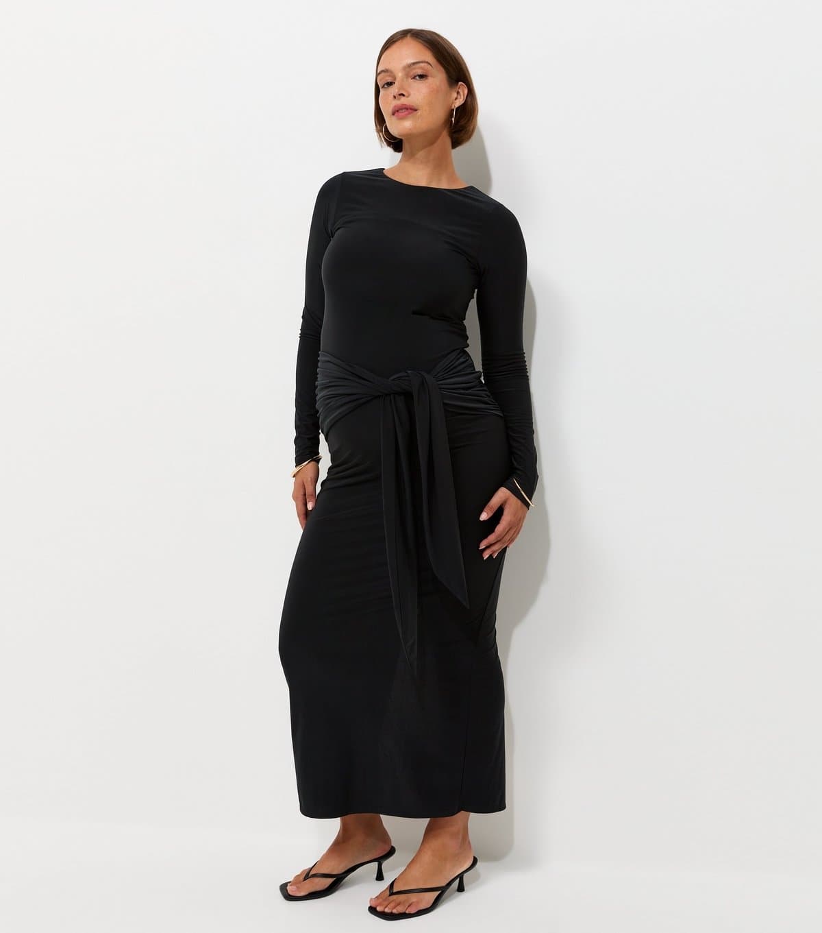 New Look Women's Maternity Black Long Sleeve Bow Under Bump Jersey Dress New Look