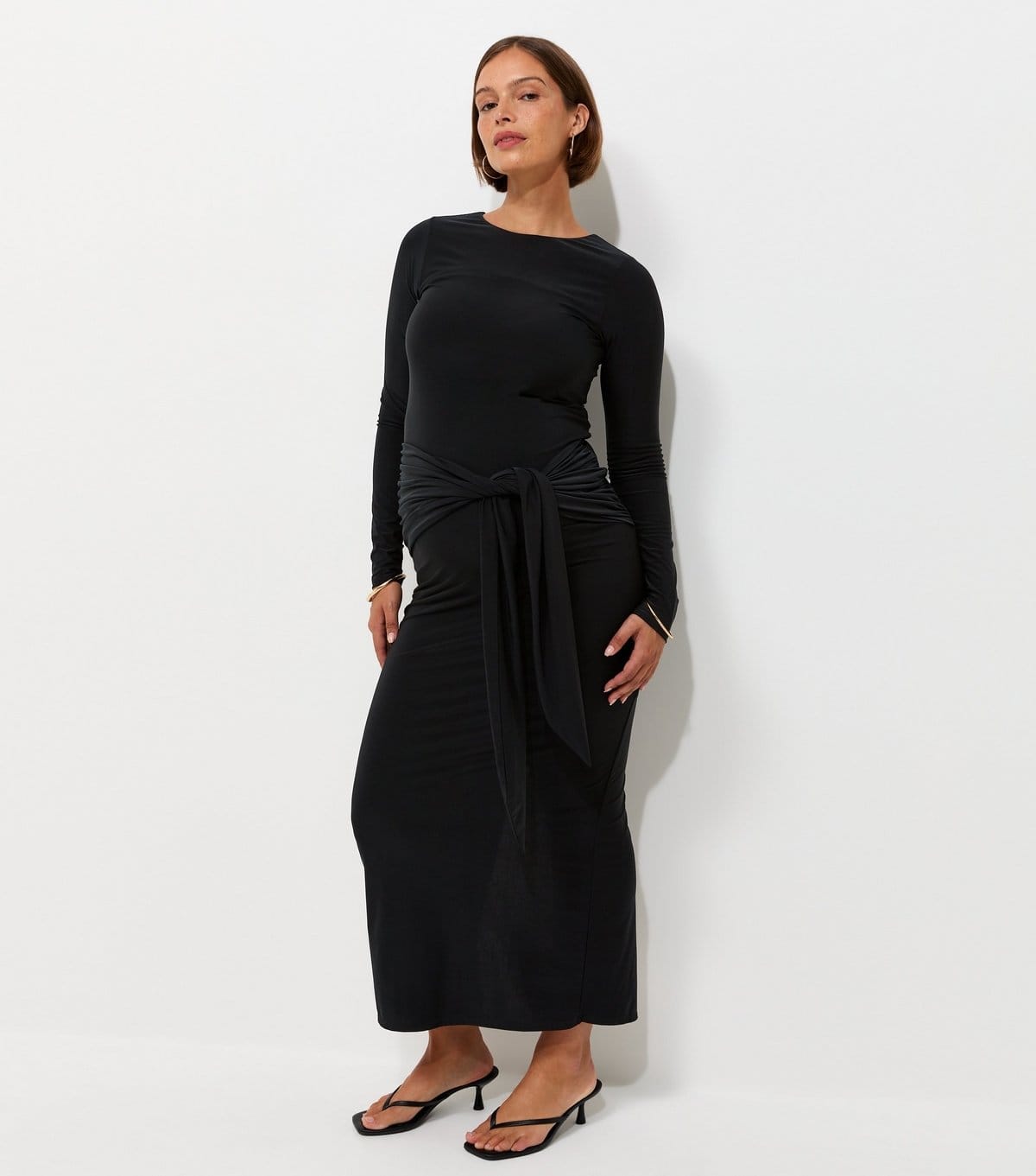 Women's Maternity Black Long Sleeve Bow Under Bump Jersey Dress New Look
