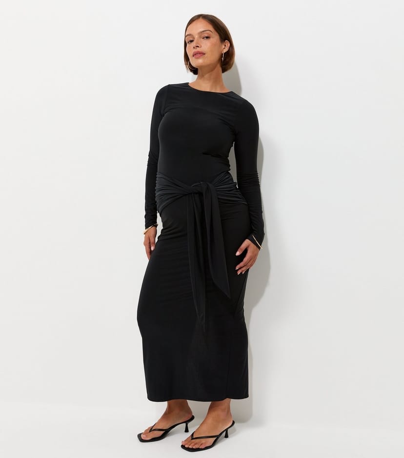 New Look Women's Maternity Black Long Sleeve Bow Under Bump Jersey Dress New Look - 1