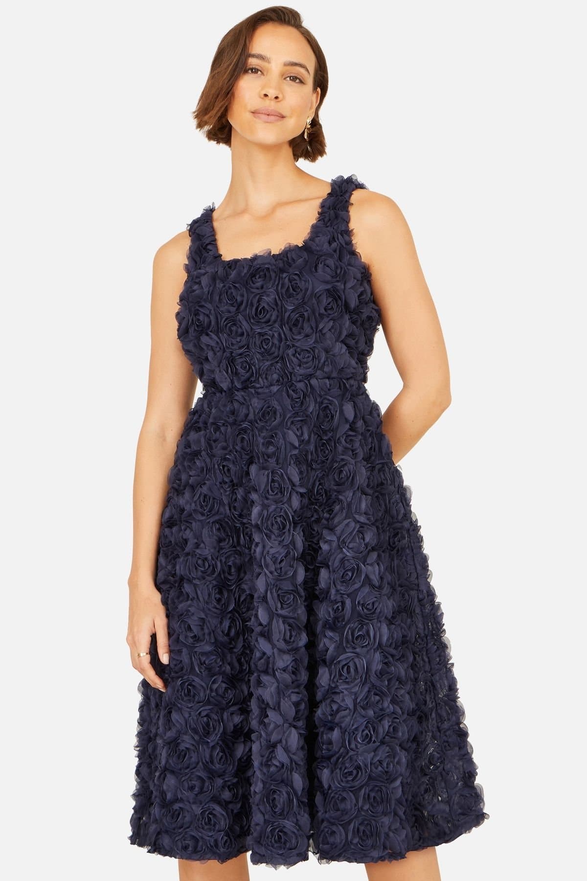 Yumi Yumi Women's Applique Floral Skater Dress in Dark Navy