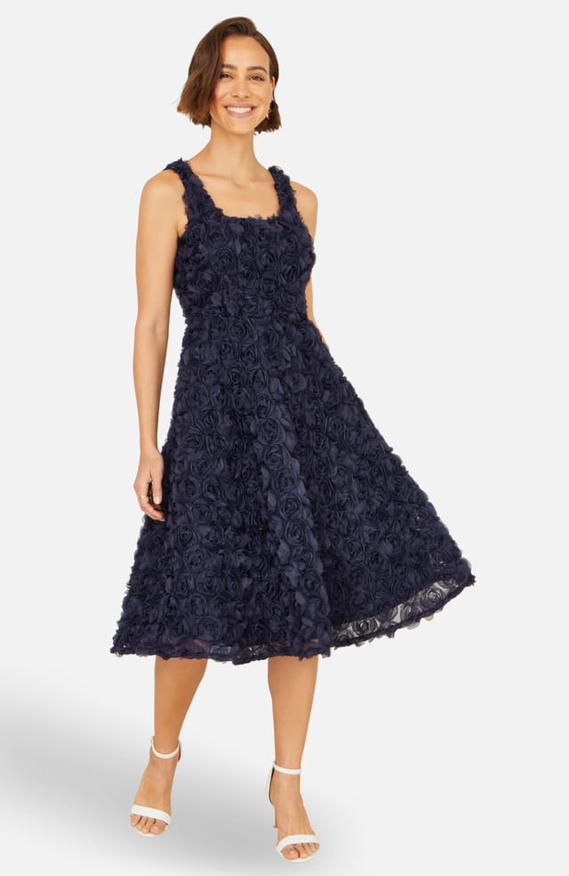Yumi Yumi Women's Applique Floral Skater Dress in Dark Navy - 2