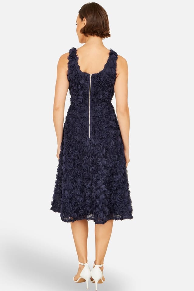 Yumi Yumi Women's Applique Floral Skater Dress in Dark Navy - 3