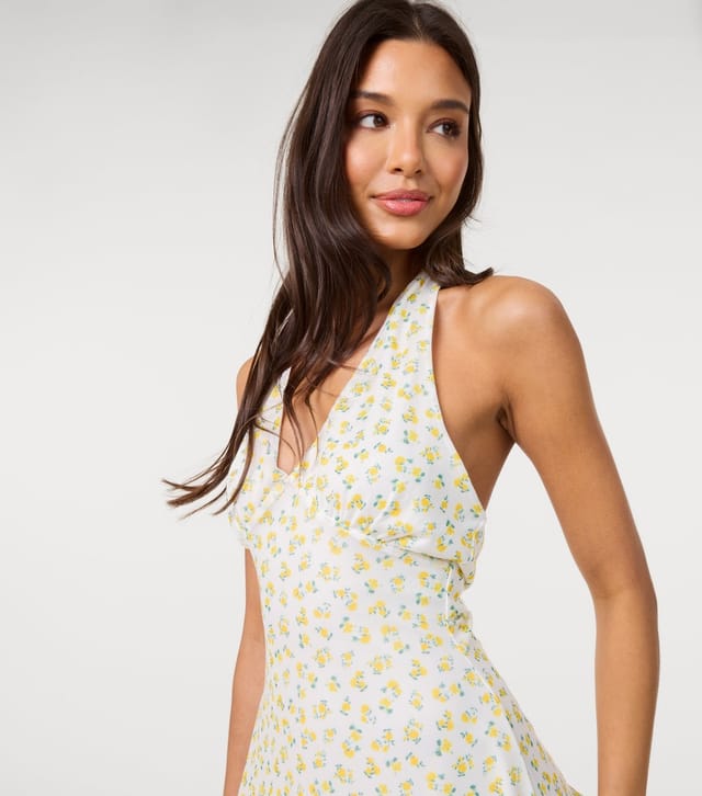 Pink Vanilla Women's Yellow Floral Mesh Halterneck Mini Dress Pink Vanilla New Look - 3