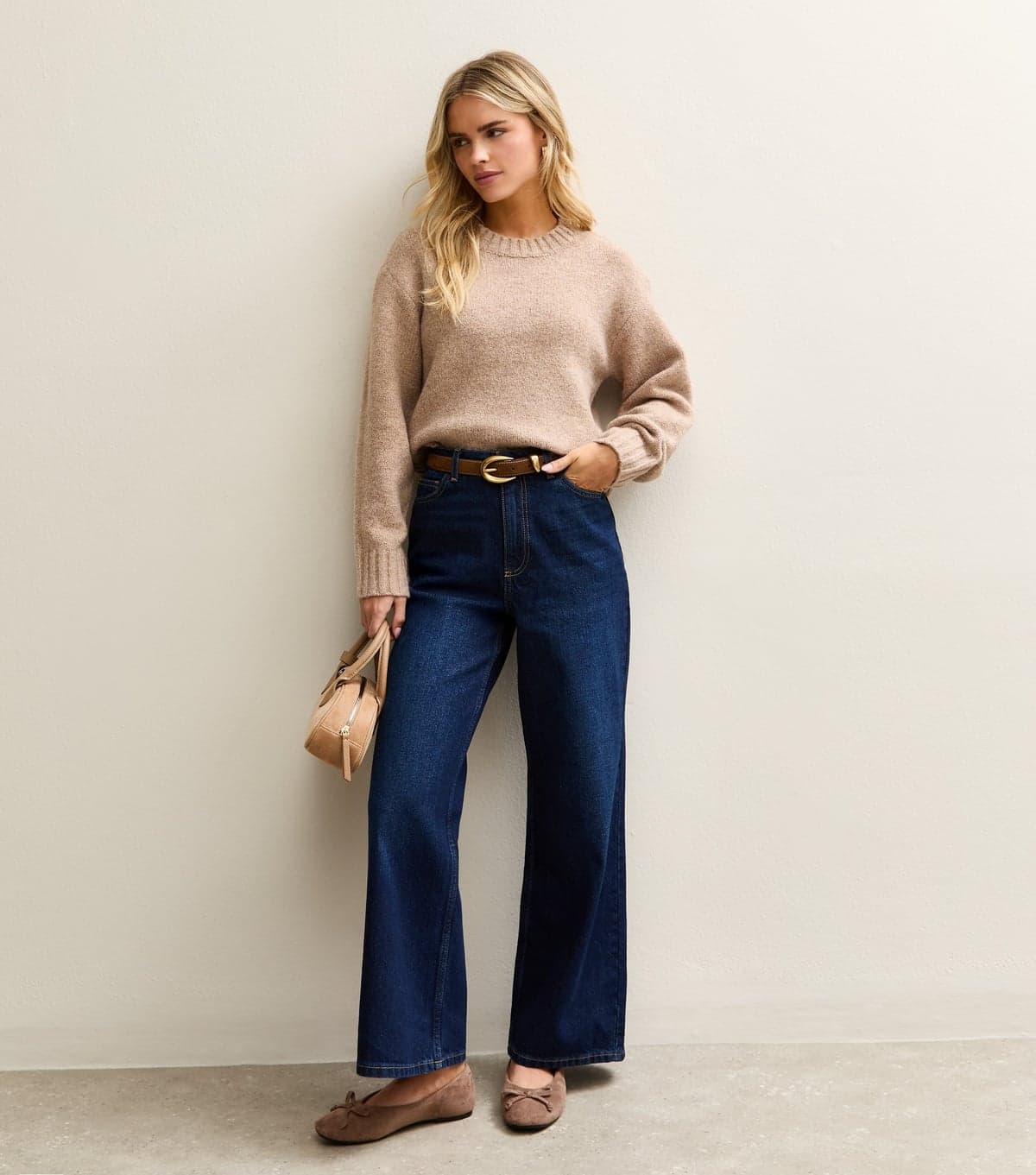 New Look Women's Petite Dark Blue High Rise Wide Leg Jeans New Look