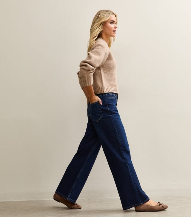 New Look Women's Petite Dark Blue High Rise Wide Leg Jeans New Look - 3