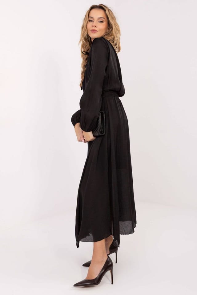 Love Lace Love Lace Women's Lyocell Flared Maxi Dress with Sash Tie in Black - 2