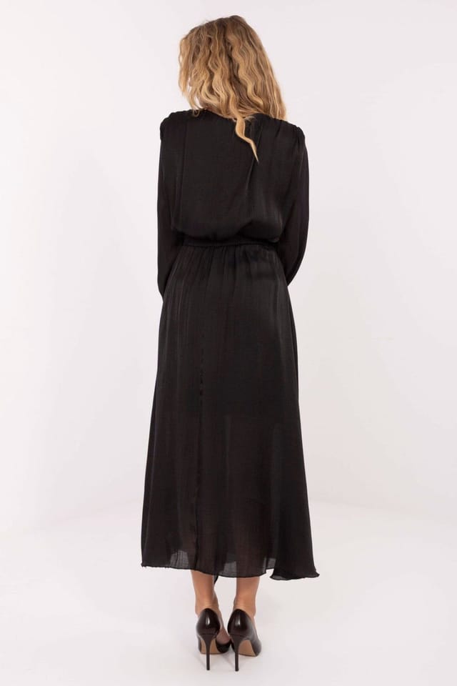 Love Lace Love Lace Women's Lyocell Flared Maxi Dress with Sash Tie in Black - 3