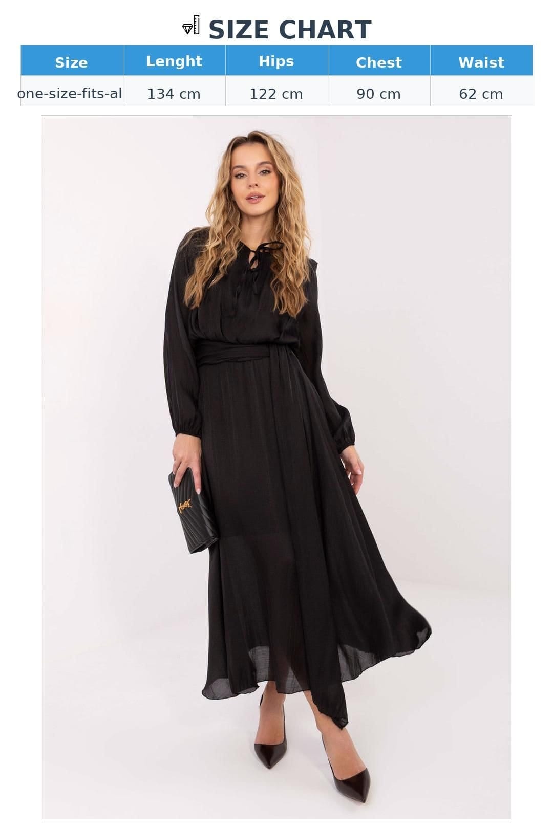 Love Lace Love Lace Women's Lyocell Flared Maxi Dress with Sash Tie in Black - 4