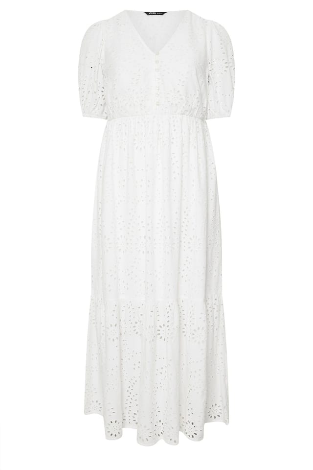 Yours Yours Women's Broderie Anglaise Tiered Maxi Dress in White - 2