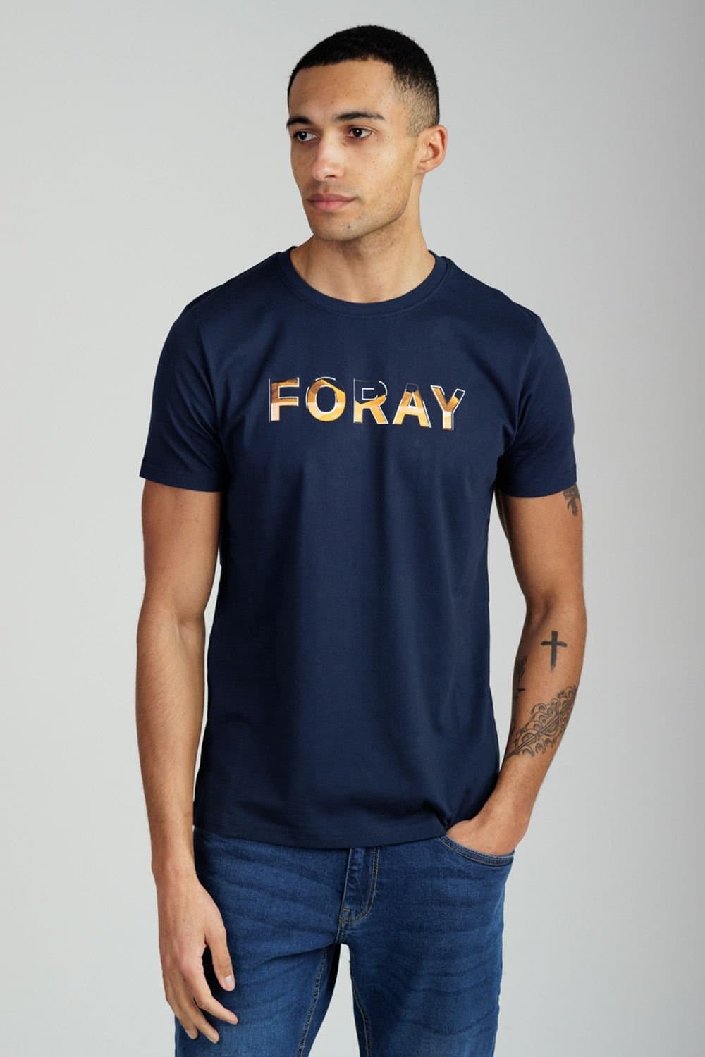 Foray Foray Navy Cotton Crew Neck T-Shirt
