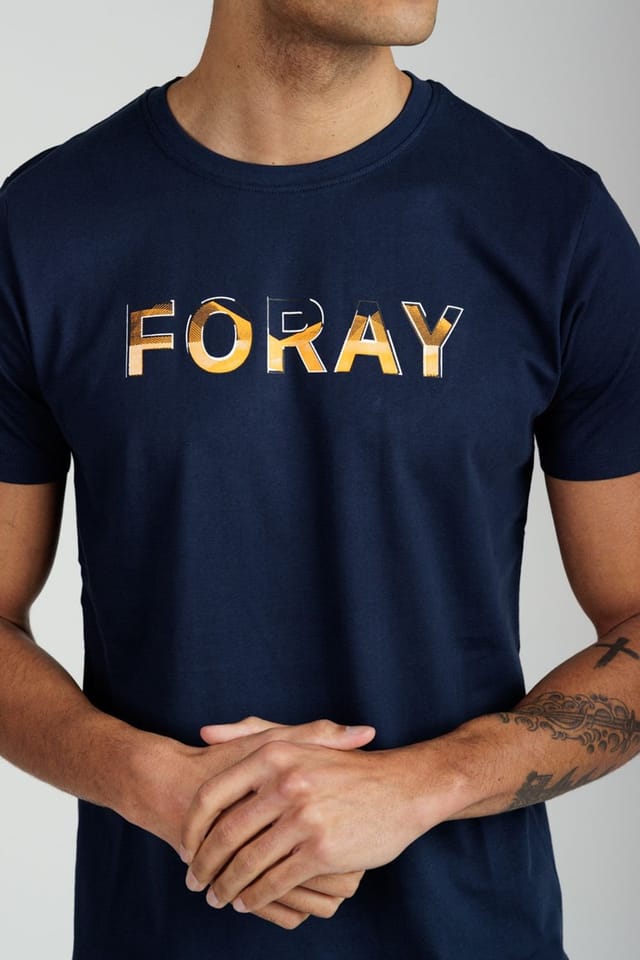 Foray Foray Men's Short Sleeve Cotton Crew Neck Logo T-Shirt in Navy - 3