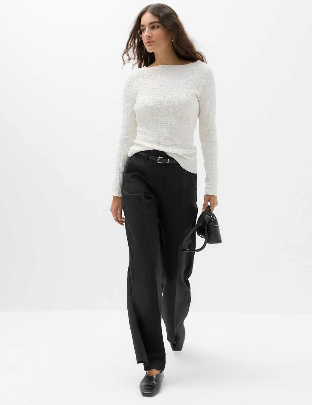 Marks & Spencer M&S Belted Straight Leg Trousers Black
