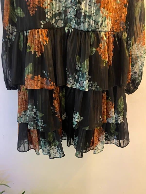 Oasis Oasis Black Multi Floral Chiffon Frilly Floaty Rara Dress sz S Great Condition