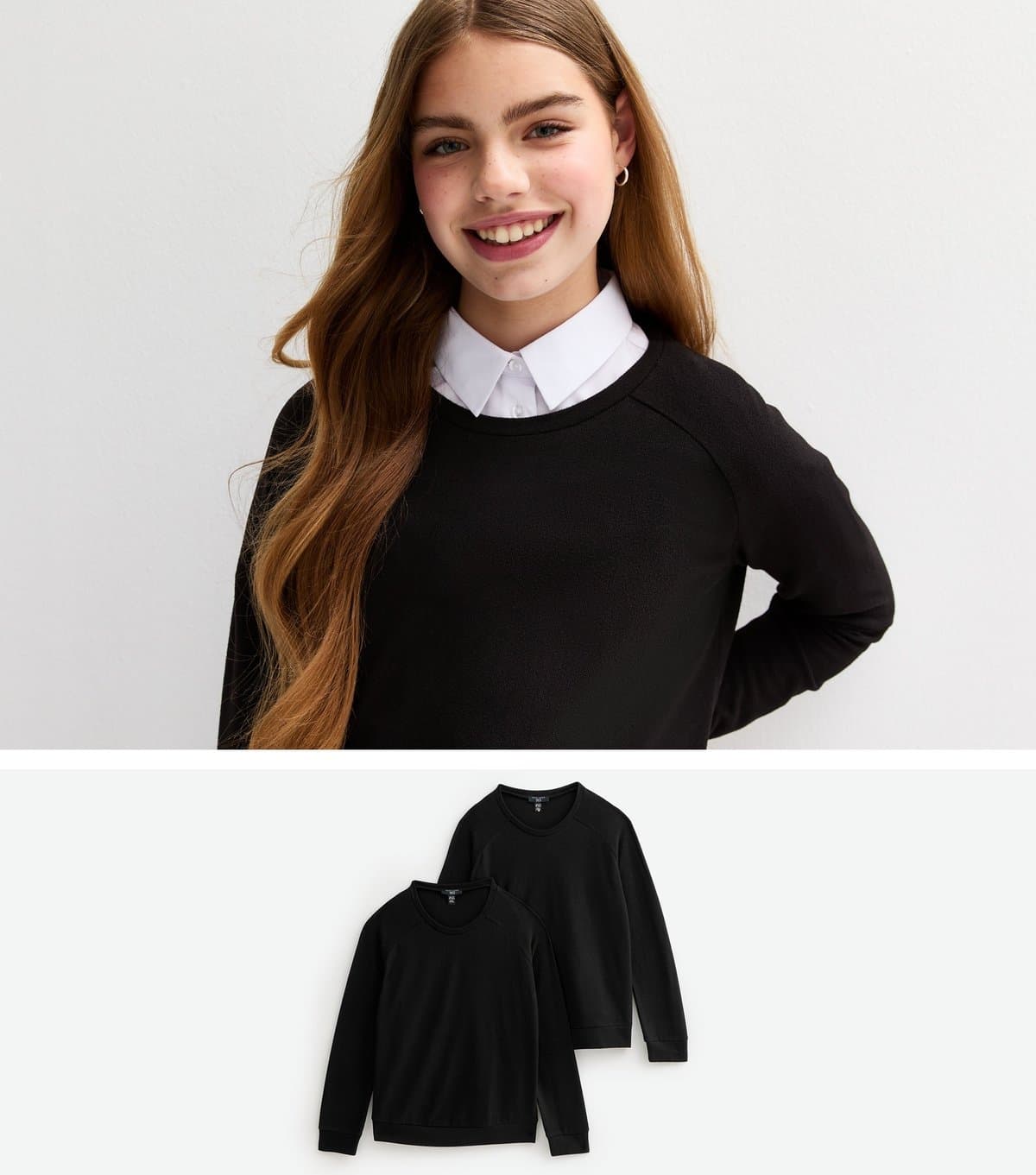 New Look Girls' Black Pack Of 2 Crew Neck School Jumpers New Look