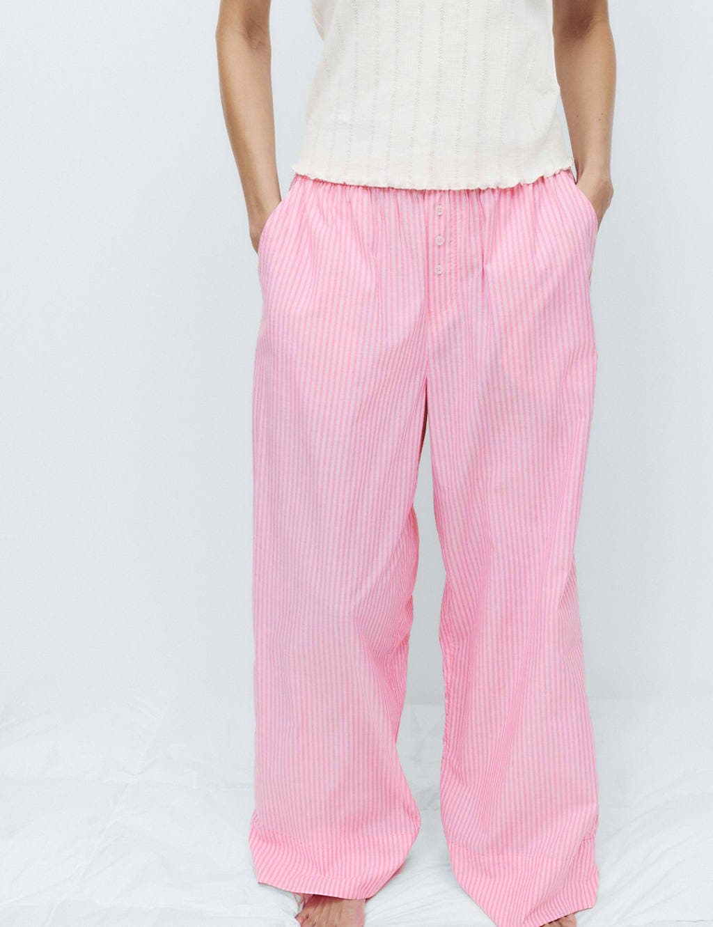 Marks & Spencer M&S Pure Cotton Striped Pyjama Bottoms Medium Rose