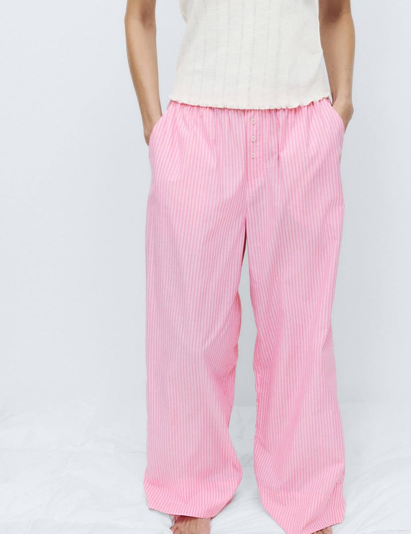 Marks & Spencer M&S Pure Cotton Striped Pyjama Bottoms Medium Rose - 1